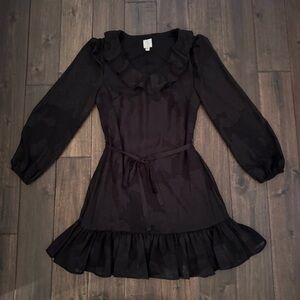 Joie Black Monochromatic Dark Floral Ruffle Long Sleeve Mini Dress XS NWOT